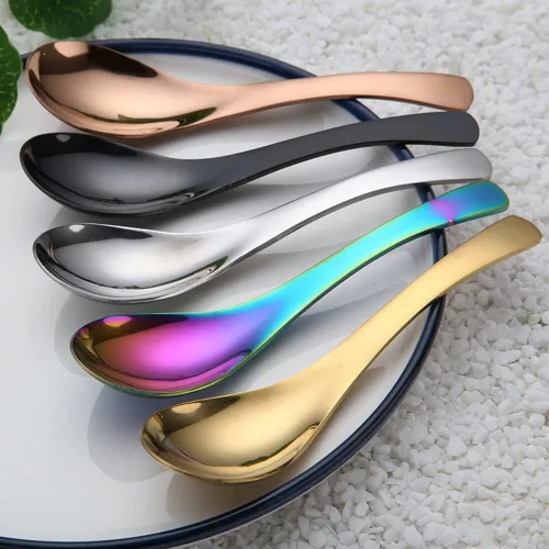 Juego de 5 cucharas de sopa de acero inoxidable para sopa, arroz, té, leche, café y postre (multicolor)