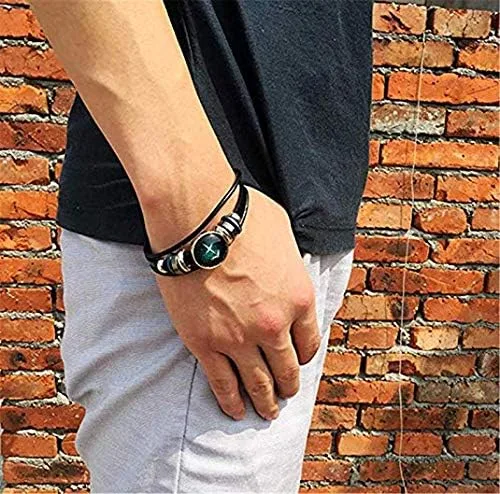 Miniatura 2 de Pulsera de cuero trenzado a mano con 12 cuentas de constelación para hombre, estilo retro, 2