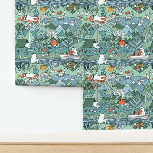 Miniatura 4 de Papel tapiz para despegar y pegar – Day Lake restaura la naturaleza, animales, gatos, picnic de verano, gatos, papel tapiz extraíble personalizado