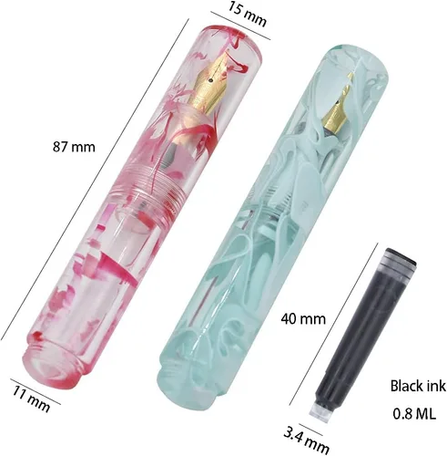 Miniatura 6 de Mini pluma estilográfica acrílica de resina fina pluma de bolsillo de viaje, juego de estuche para bolígrafo de escritura, llenado de botellas