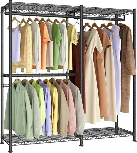 Miniatura 9 de SONGMICS Perchero de ropa, armario independiente, percheros de metal, perchero resistente con estantes ajustables, varillas para colgar, dividible