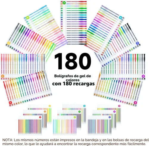 Miniatura 2 de Paquete de 360 bolígrafos de gel de 180 colores distintos, de Shuttle Art, más 180 recambios, perfecto para los libros de colorear para adultos