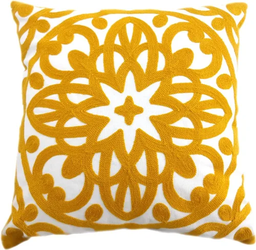 Alysheer - Funda de almohada decorativa bordada 20"x 20", patrón de mandala bohemio moderno con bordado grueso, funda de cojín de algodón duradero y