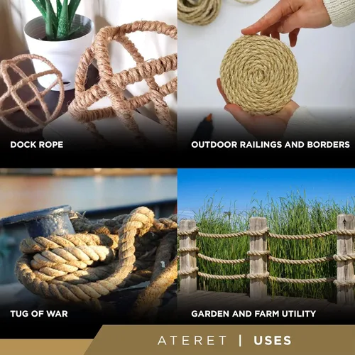 Miniatura 4 de ATERET Cuerda Manila trenzada de 1/4 pulgadas x 600 pies, cuerda de fibra natural de 3 hebras, multiusos para paisajismo, manualidades, proyectos