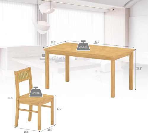 Miniatura 2 de Juego de mesa y sillas de comedor de madera maciza Orweiin para 4, mesa de comedor de 43.3" con sillas incluidas, juego de mesa y sillas de cocina