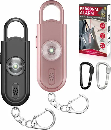Miniatura 9 de Alarma personal de sonido seguro, paquete de 2 con sirena de 130 dB, alarma de seguridad de emergencia con luz LED estroboscópica, llavero de sirena