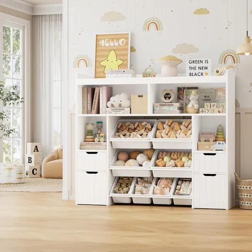 Miniatura 2 de HORSTORS Organizador de almacenamiento de juguetes de 55 pulgadas de ancho con cajones, caja grande de almacenamiento de juguetes para niños