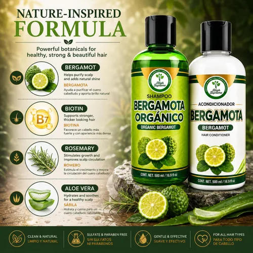 Miniatura 2 de Champú Orgánico Bergamota + Acondicionador (16.9 fl oz) con Aloe Vera y Romero CHAMPÚ ORGÁNICO BERGAMOTA con Sábila & Romero + Acondicionador