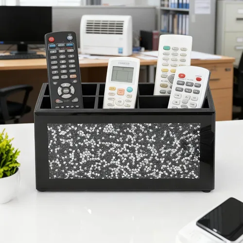Miniatura 2 de SHYFOY Soporte de vidrio para control remoto con 6 compartimentos, caja de almacenamiento para control remoto de TV, organizador de escritorio