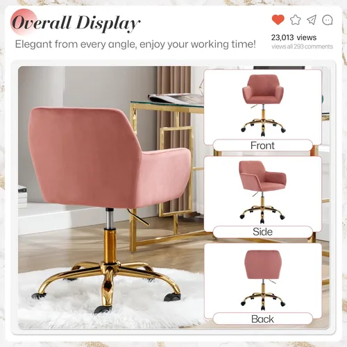 Miniatura 8 de Silla de escritorio de pelo sintético giratoria 360°, silla de oficina moderna ajustable en altura para adolescentes, mujeres y niñas, con base
