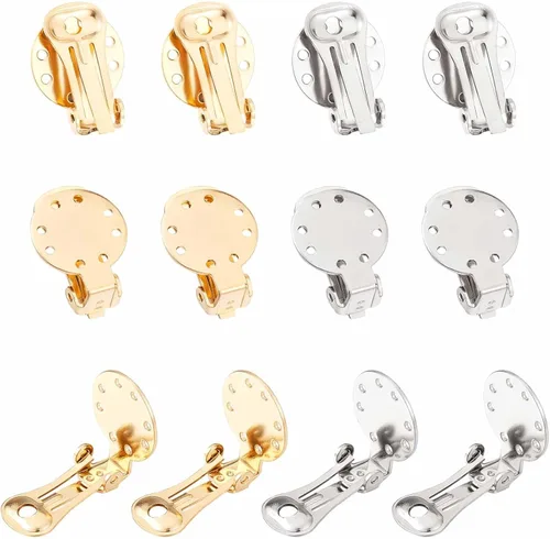 SUNNYCLUE 1 caja de 20 piezas de 2 colores de clip en pendientes de hallazgos redondos de espalda plana clips de aretes convertidores de aretes de