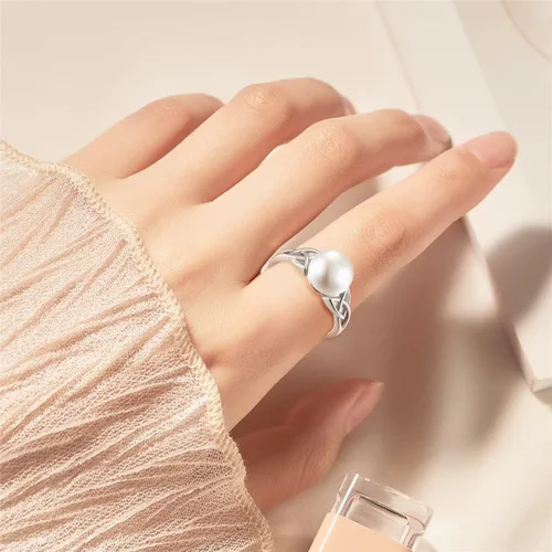 Miniatura 5 de STARCHENIE Anillos de perlas, anillo de compromiso de boda con nudo celta para mujer, anillo de plata de ley talla 5-10
