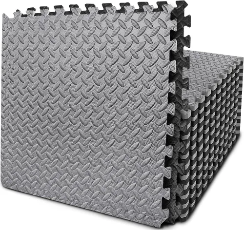 BEAUTYOVO Tapete de ejercicio tipo rompecabezas con 12/24/48 baldosas de espuma entrelazadas para gimnasio, baldosas de espuma EVA de 24'' x 24'' 96