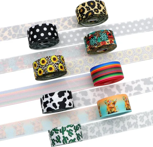 Miniatura 4 de David accessories Cinta de grogrén de hojas de 1 pulgada de ancho x 40 yardas en total, 8 rollos de 5 yardas para bricolaje hecho a mano, lazo
