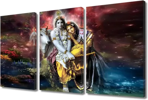 Miniatura 27 de Pintura india hindú Dios Señor Krishna imágenes sobre lienzo, arte de pared de 3 piezas, arte de pared moderno, decoración del hogar para sala