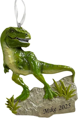 Miniatura 6 de Adorno de Navidad de dinosaurio 2025 – Recuerdo personalizado de T-Rex para niños – Divertida decoración de vacaciones de animales jurásicos