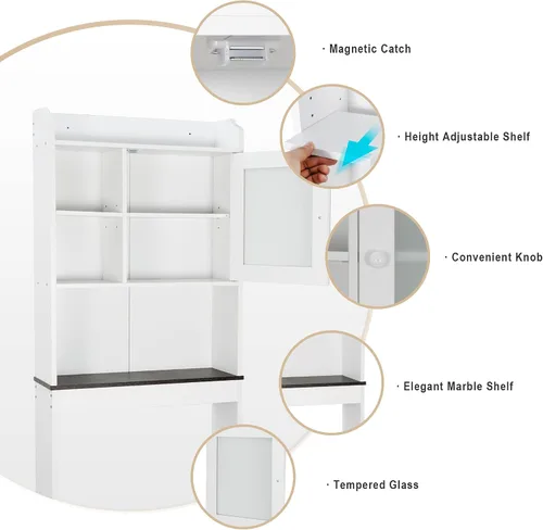 Miniatura 6 de SUPER DEAL - Mueble de baño de madera con estantes ajustables, uso sobre el inodoro Blanco