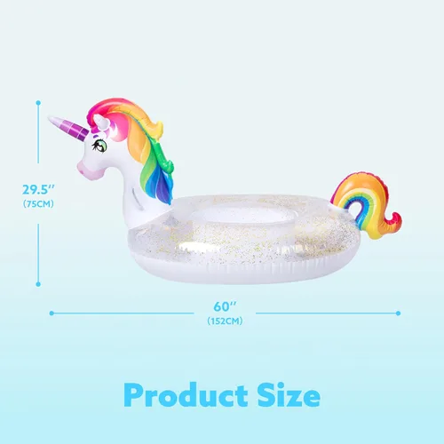Miniatura 5 de JOYIN Flotador de piscina de unicornio para niños, inflable de unicornio arcoíris con purpurina, flotadores divertidos para montar en la playa