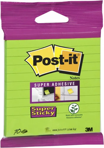 Post-it Notas grandes superadhesivas, forradas, 1 bloc, 3.976 in x 3.976 in, 70 hojas – Notas extra adhesivas para paredes, monitores y nevera (el