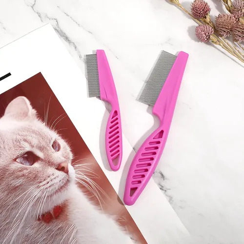 Miniatura 7 de TIESOME Peine para el pelo de mascotas, eliminación de manchas de desgarro, paquete de 2 peines multifuncionales para mascotas 2 en 1, peine de aseo