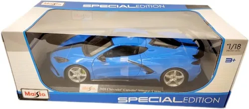 Miniatura 6 de Chevy Corvette Stingray C8 Coupé 2020 con ala alta azul con rayas negras 118 modelo fundido a presión Car31455
