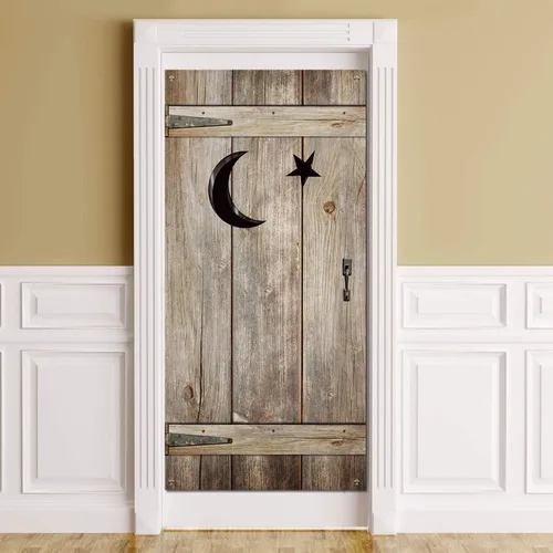 Blulu 1 cubierta de puerta de Outhouse, cubierta de puerta decorativa de 6 x 3 pies, decoraciones de fiesta occidental, fondo vintage de campo