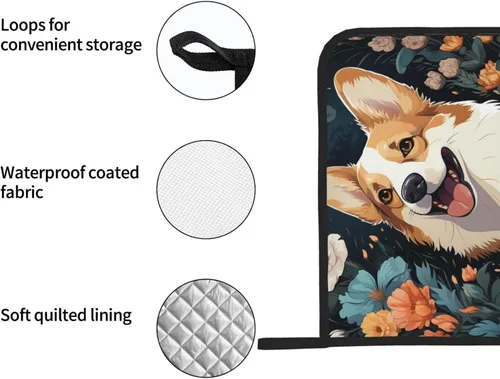 Miniatura 4 de 2 soportes para ollas para cocina, resistentes al calor, con patrón Corgi, almohadillas calientes, lavables, para cocinar, salvamanteles cuadrados