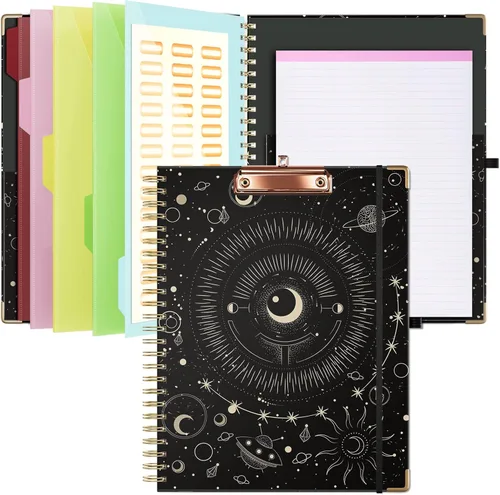 Ospelelf Folio portapapeles con bloc de notas para tamaño carta, carpeta portapapeles con almacenamiento, 5 carpetas con 10 bolsillos, cierre Tarot