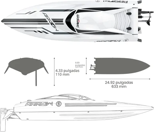 Miniatura 4 de Cheerwing 25" RC sin escobillas 30 MPH barco de alta velocidad grande de carreras con control remoto para adultos Blanquecino+negro