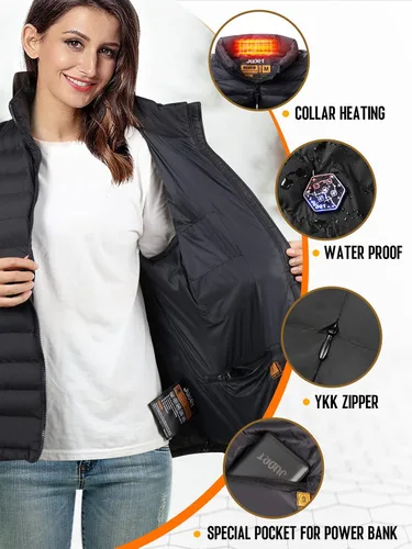 Miniatura 4 de Chaleco térmico para mujer con batería, ligero, recargable, eléctrico, con 9 paneles de calefacción