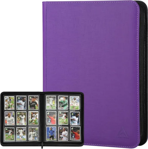 Miniatura 8 de Carpeta de 9 bolsillos para tarjetas intercambiables, capacidad 540 con cierre de cremallera, protector de tarjetas de piel sintética de doble cara