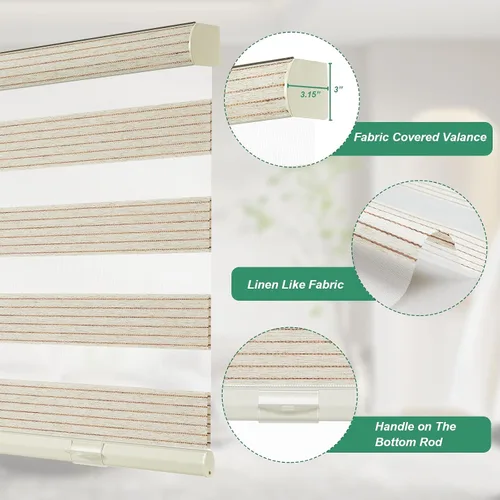 Miniatura 2 de Tonature Persianas de cebra tejidas naturales para ventanas, persianas enrollables inalámbricas para filtrar la luz, tela de doble capa para puerta