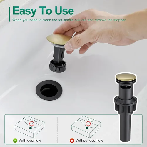 Miniatura 4 de VOTON Grifo de baño de oro cepillado, moderno grifo de tocador de lavabo de un solo agujero, grifo de lavabo de baño de una sola manija dorado