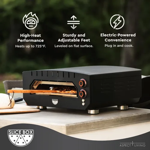 Miniatura 4 de Slice Box - Horno eléctrico para pizza al aire libre, cocina en encimera, calienta hasta 750 grados, termómetro digital, piedra de pizza y cáscara
