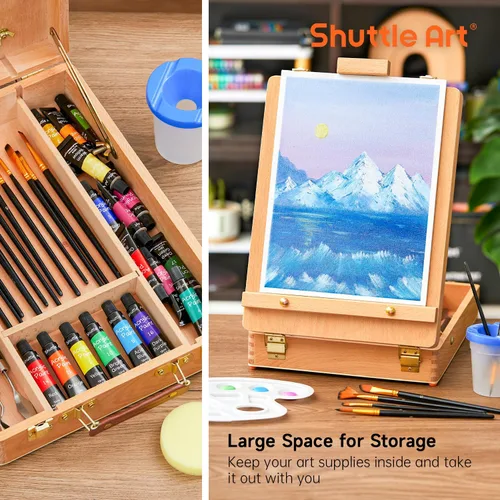 Miniatura 5 de Juego de 65 Piezas de Pintura Acrílica, Juego de Pintura Acrílica Shuttle Art con Caballete de Madera, 30 Colores de Pintura Acrílica, Lienzo