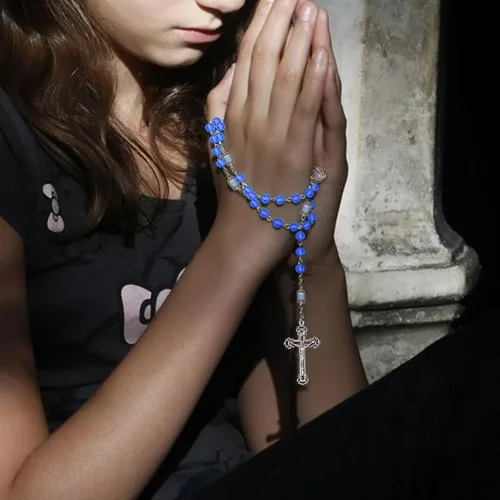 Miniatura 45 de KOMI Rosario de cuentas católicas para mujer, collar de cuentas de rosario con cruz de crucifijo, perlas de cristal, rosario, rosarios, católicos
