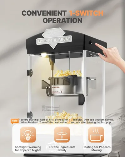 Miniatura 5 de Máquina de palomitas de maíz de 10 onzas con carro, máquina para hacer maíz con ruedas y hervidor de acero inoxidable hace hasta 40 tazas, máquina