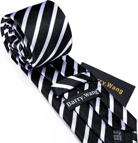 Miniatura 202 de Barry.Wang Juego de corbatas para hombre, corbata de seda a rayas, tejido a cuadros, gemelos formales, negocios, boda