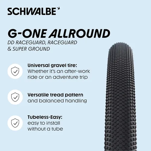 Miniatura 2 de Schwalbe G-ONE Neumático de bicicleta Allround – Neumático de grava ligero, 28/27.5 pulgadas – E-Bike Ready, Gravel Bike – Neumático de bicicleta