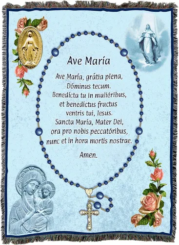 Miniatura 4 de Pure Country Weavers Manta de oración con rosario de Ave María latina, regalo religioso católico, manta tejida de algodón, fabricada en los Estados