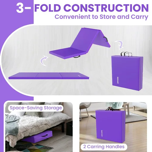Miniatura 4 de Fitvids Esterilla de gimnasia plegable para hacer ejercicio, 2 x 6 x 2 pulgadas, con asas de transporte, de alta densidad, antidesgarros, portátil