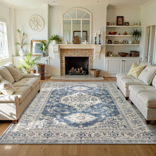 Miniatura 43 de Lahome Alfombra oriental lavable de área pequeña, 2 x 3 pies, para entrada, cocina, ultra fina, suave, tapete antideslizante para puerta de Azul