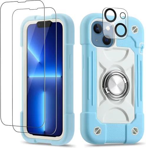 Miniatura 96 de Funda para iPhone 11 de 6.1 pulgadas con soporte de anillo, con 2 protectores de pantalla de vidrio, resistente a los golpes, resistente a