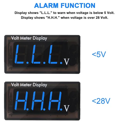 Miniatura 4 de 2 PCS Voltímetro Digital DC 5-28V para Coche, Medidor de Voltaje 12V, Medidor de Audio para Coche, Pantalla LED, Medidor 12V Impermeable, Medidor