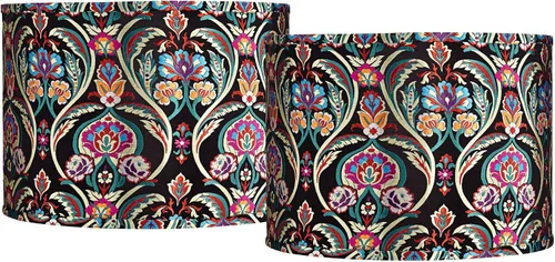 Juego de 2 pantallas de lámpara de impresión de tambor de tapa dura (premontada), multicolor, bohemia, grande, 15 pulgadas superior x 15 pulgadas