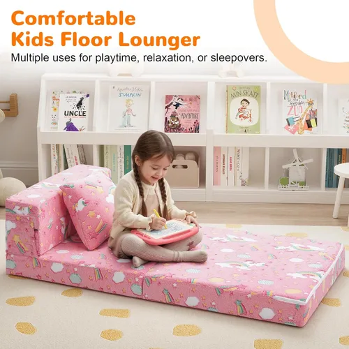 Miniatura 3 de MeMoreCool Silla Cama Futón Plegable para Niños, Sofá Cama Tri-plegable Brillante Convertible Colchón Sofá para Niños Pequeños, Sofá de Espuma