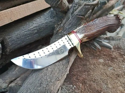 Miniatura 2 de Cuchillo de vaquero puntiagudo hecho a mano de 9 pulgadas con funda de cuero, raspa de acero pulido de alta calidad y mango de ciervo para caza