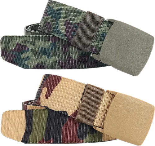 Cinturones para hombres, cinturón táctico de camuflaje de nailon con hebilla de plástico, talla grande hasta 70.9 in, 2 unidades