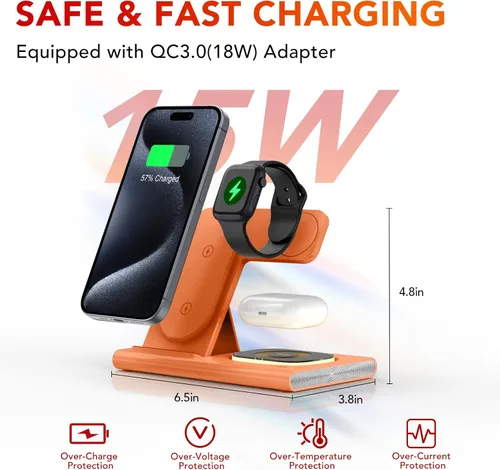 Miniatura 26 de Estación de carga 3 en 1 para iPhone 17 - Cargador inalámbrico para productos Apple para iPhone 17 16 15 14 13 12 11 Pro Max - Estación de carga Azul