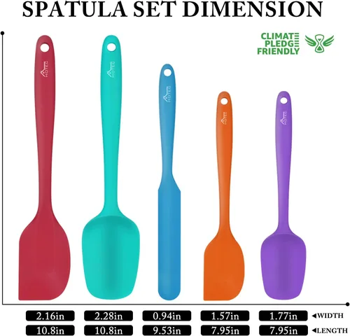 Miniatura 2 de HOTEC Juego de espátulas de goma de silicona de grado alimenticio resistentes al calor 600℉ para hornear, cocinar y mezclar, antiadherentes, aptas